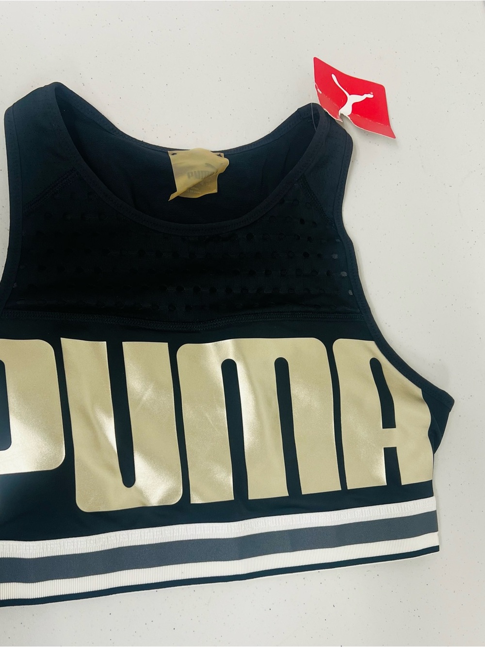 Puma Black Crop Top with Gold Logo